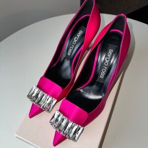 BRAND NEW - SERGIO ROSSI sr1 90 crystal-embellished satin pumps EU 39